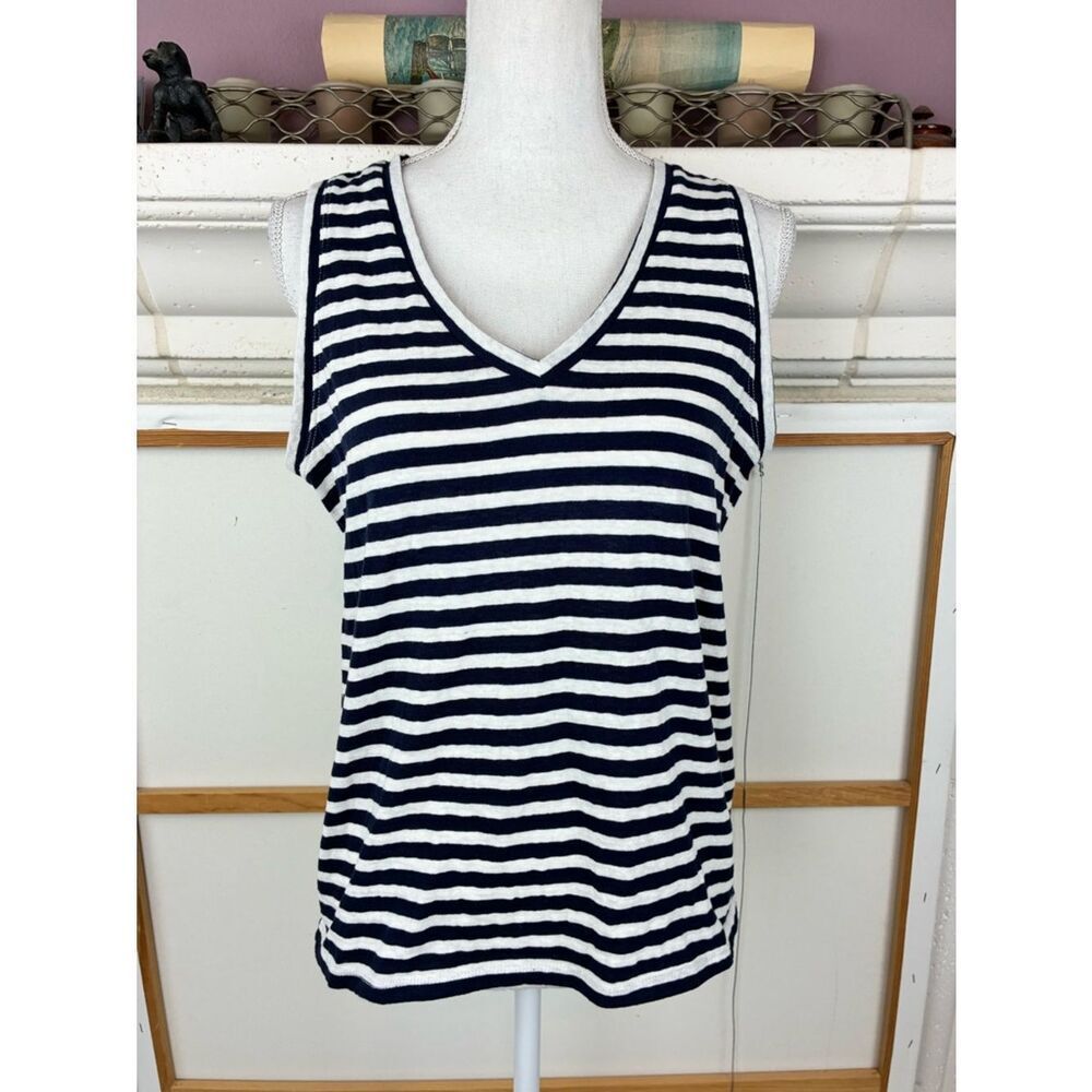 J. Crew French Girl Striped V-Neck cotton Sleeveless Top preppy nautical